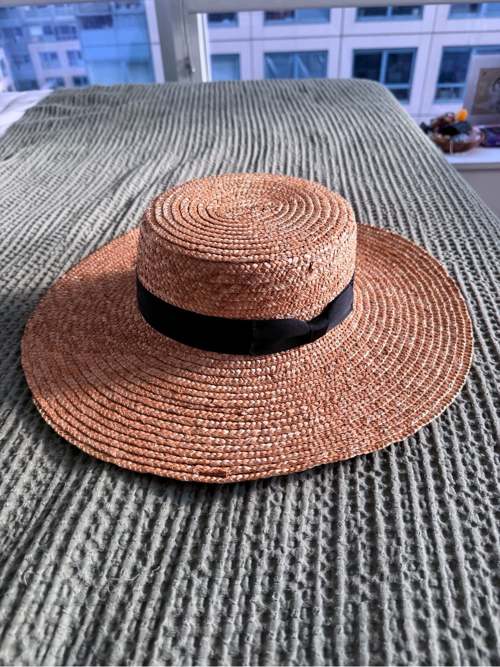Lack Of Color Wide Boat Straw Hat with Black Ribbon
